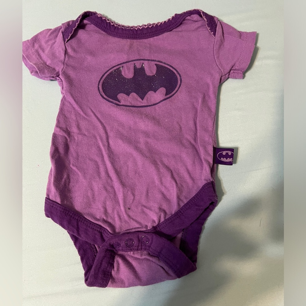 5 items for $20 - Purple Batman onesie. 3 to 6 months